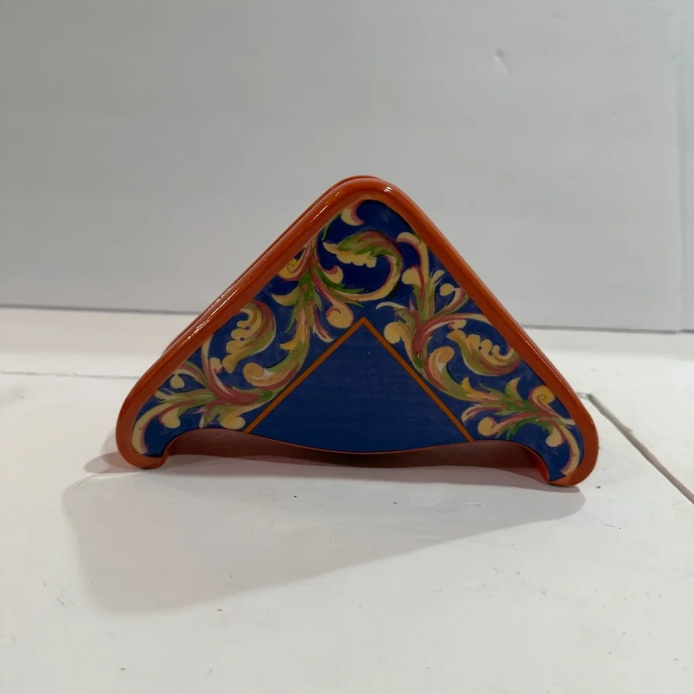 Pfaltzgraff Villa della Luna Ceramic Napkin Holder Orange Blue Whimsical 2004